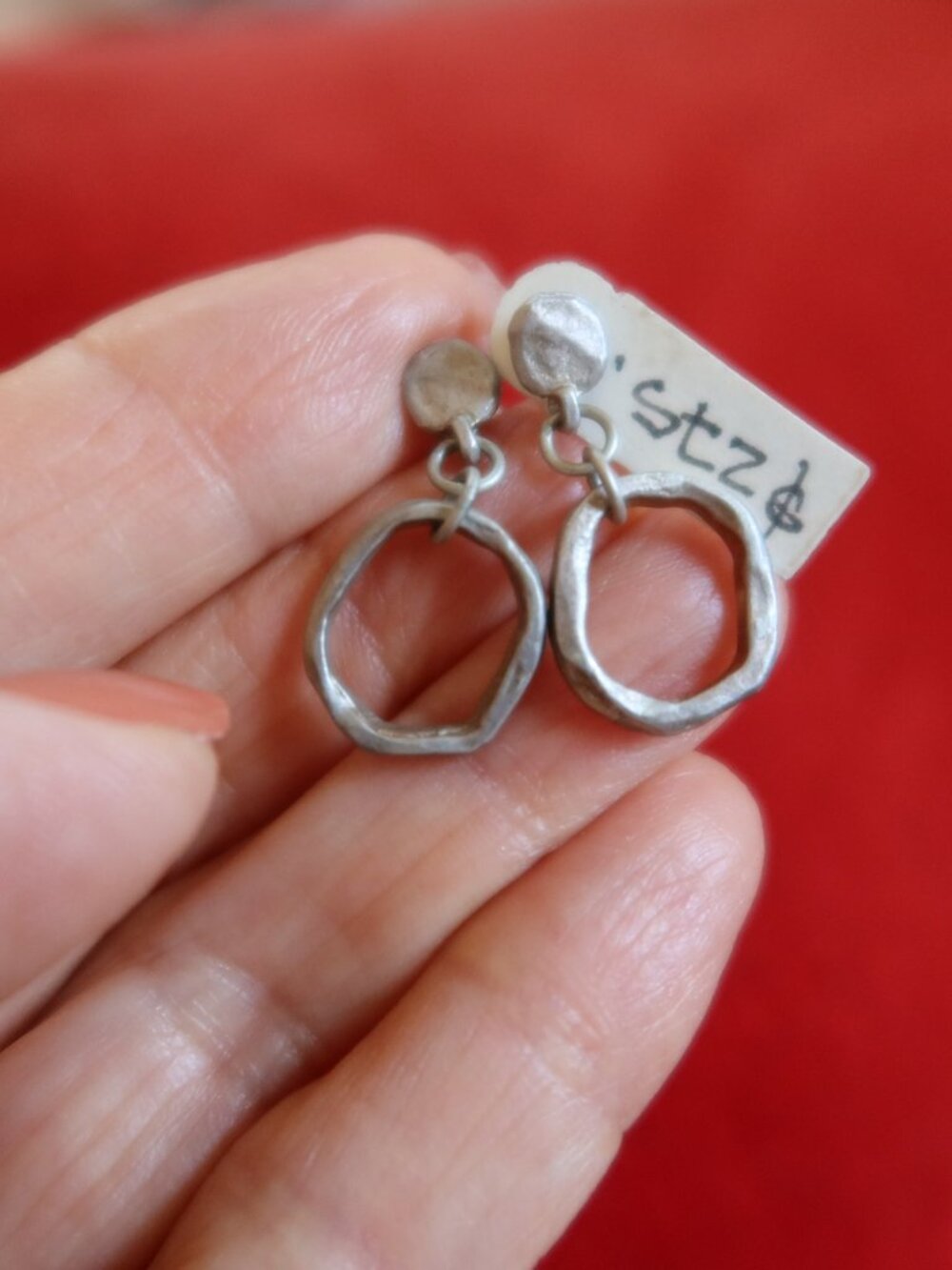 NWT! $275 Saundra Messinger sterling silver post circle hoop earrings stamped925